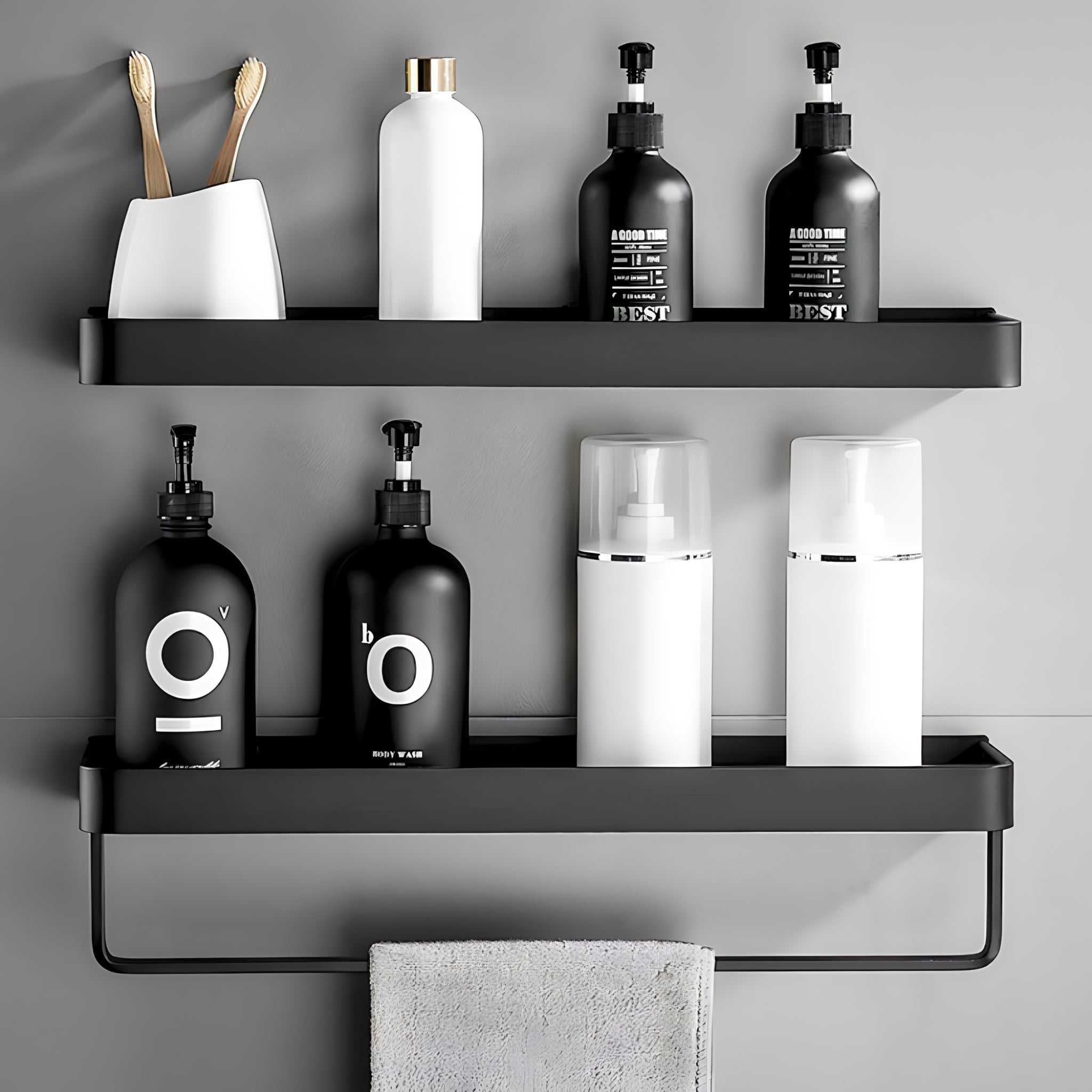 Aluminium Bathroom Shelf - Black - Housdecor