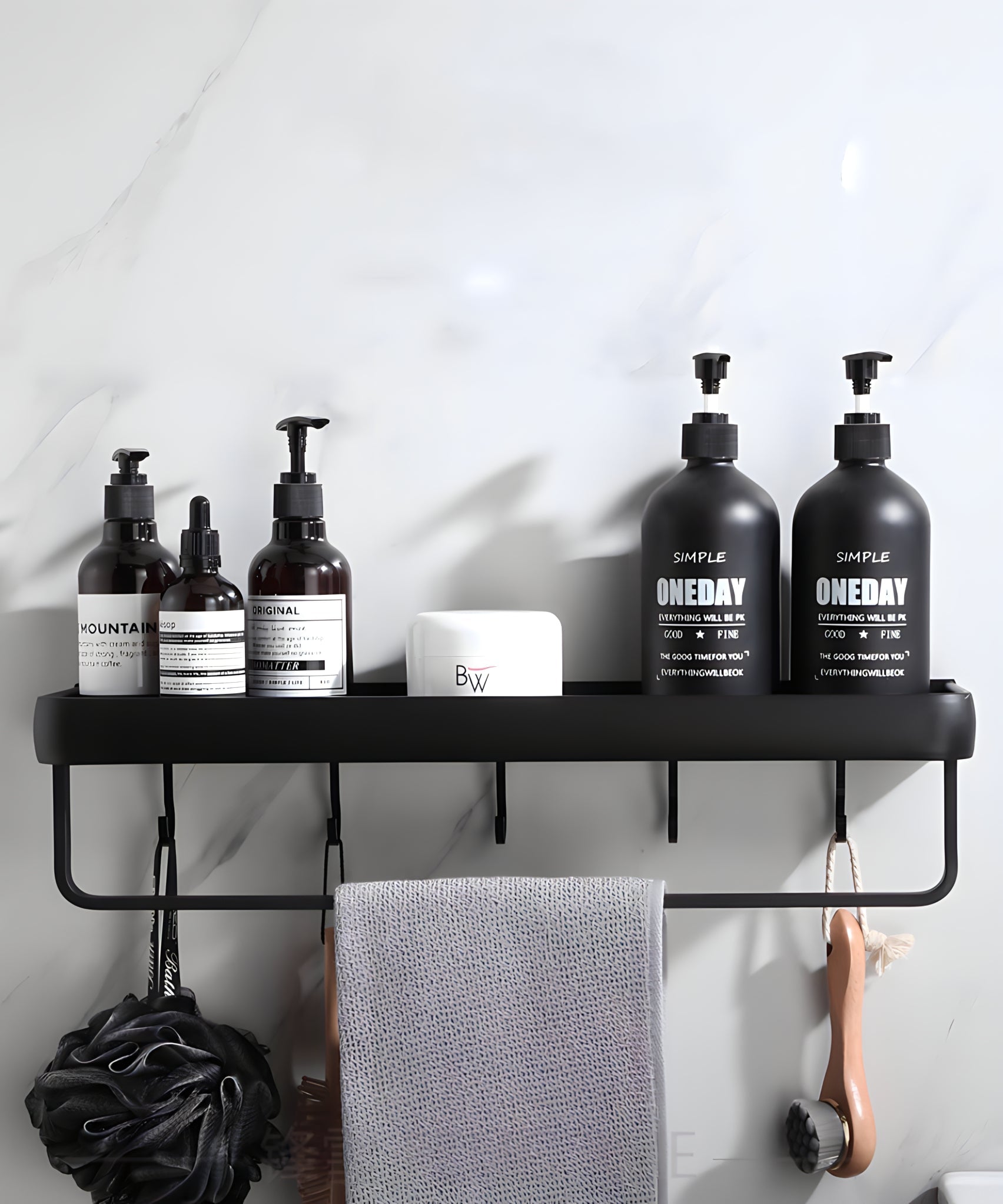 Aluminium Bathroom Shelf - Black - Housdecor