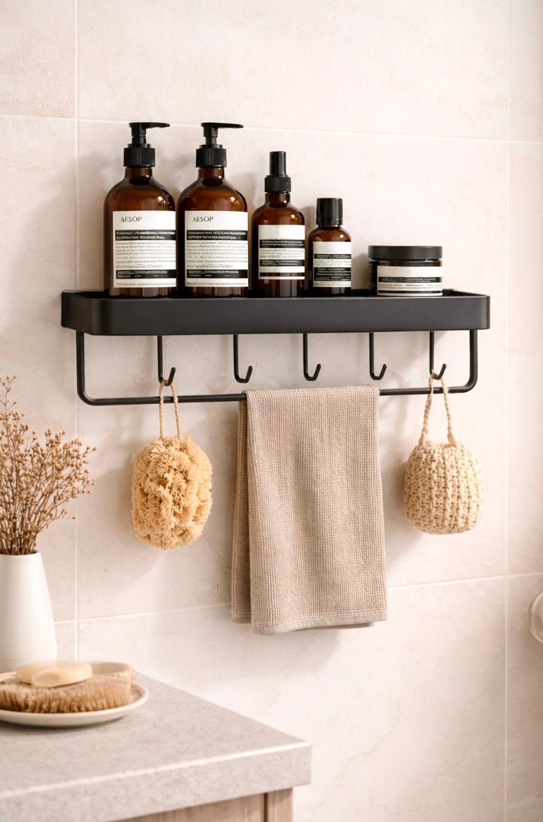 Aluminium Bathroom Shelf - Black - Housdecor